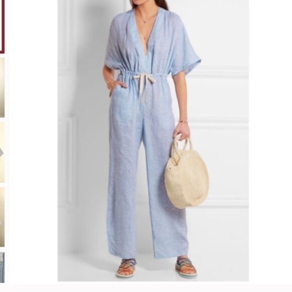 Solid & Striped Cape Linen Jumpsuit blue white - Picture 3 of 9